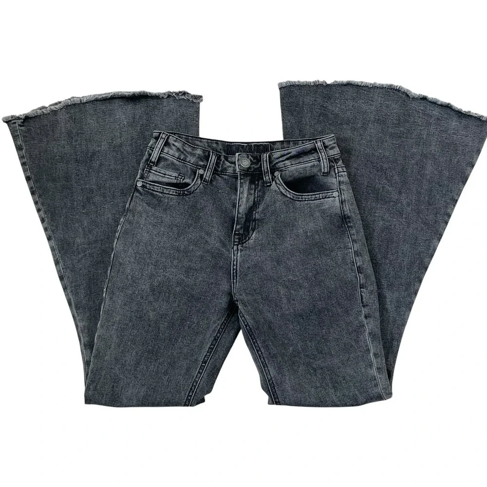 Rock & Roll Denim Bell Bottom Jeans Womens 26 Black Excellent High Rise Flare - Picture 8 of 15